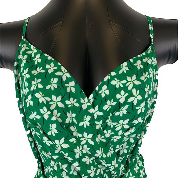 ELIZA J Floral Faux Wrap High/Low Midi Dress Green White Women's Size 18 - Picture 3 of 15